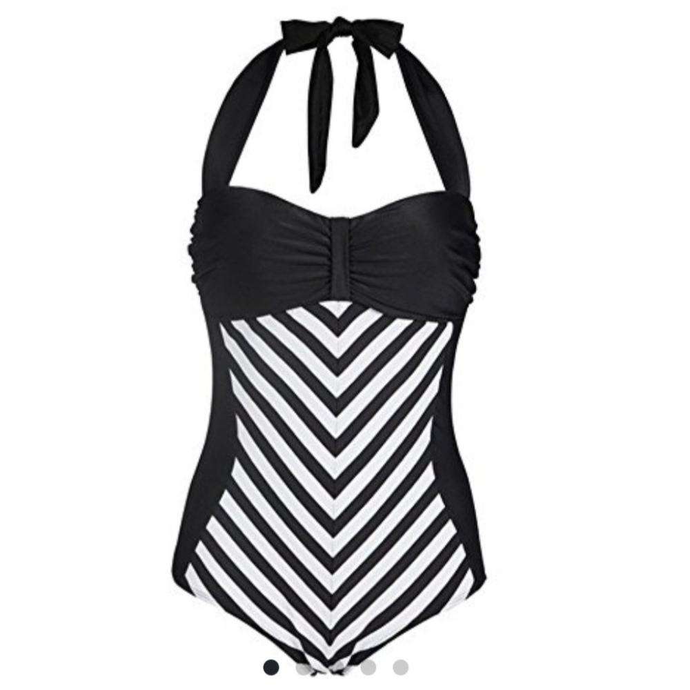 La Plage Slimming Swimwear 3X White & Black Pinup Style